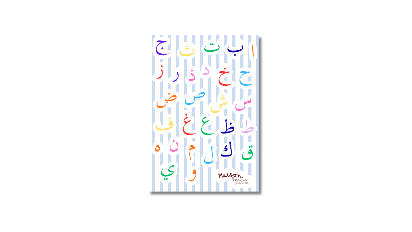 Planche stickers Alphabet Arabe Bleue