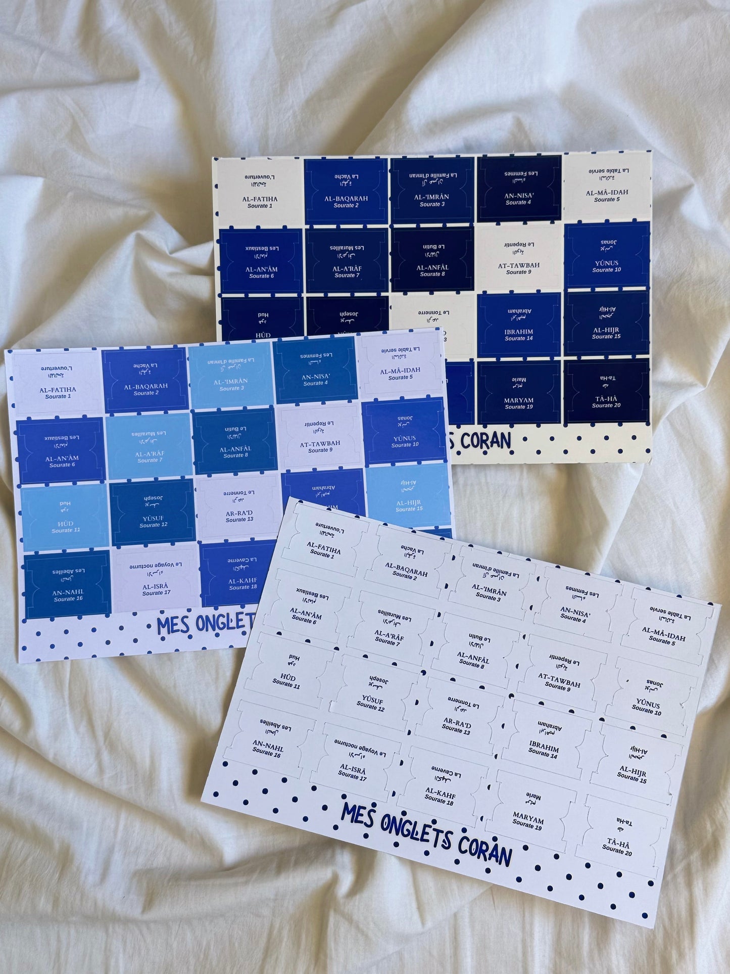 114 Onglets Sourates couleur Bleue White